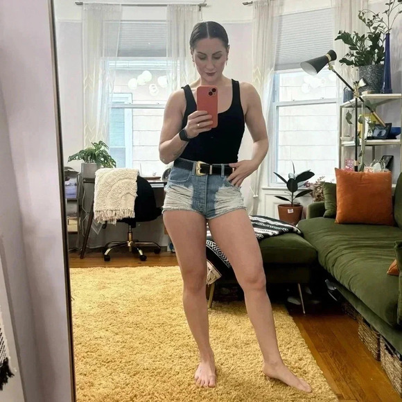 Carmar Distressed Denim High Rise Jean Shorts Sz 27 - Picture 7 of 15